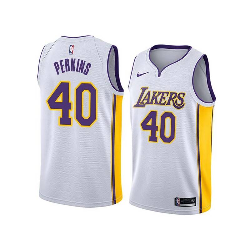 White2 Sam Perkins Lakers #40 Twill Basketball Jersey FREE SHIPPING