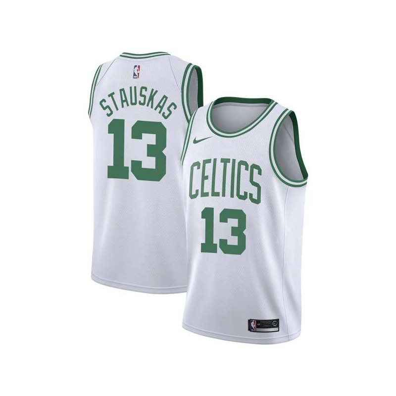 White Nik Stauskas Celtics #13 Twill Basketball Jersey FREE SHIPPING