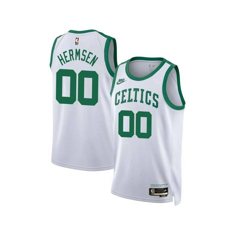 White Classic Kleggie Hermsen Celtics #00 Twill Basketball Jersey FREE SHIPPING