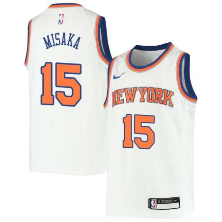 White Wat Misaka Twill Basketball Jersey -Knicks #15 Misaka Twill Jerseys, FREE SHIPPING