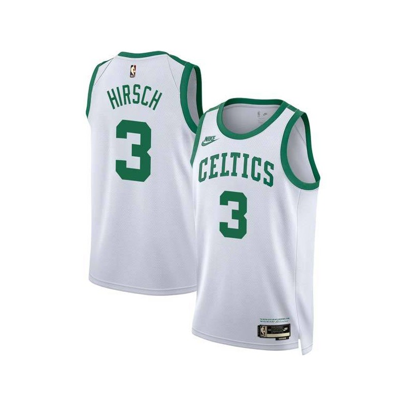 White Classic Mel Hirsch Twill Basketball Jersey -Celtics #3 Hirsch Twill Jerseys, FREE SHIPPING