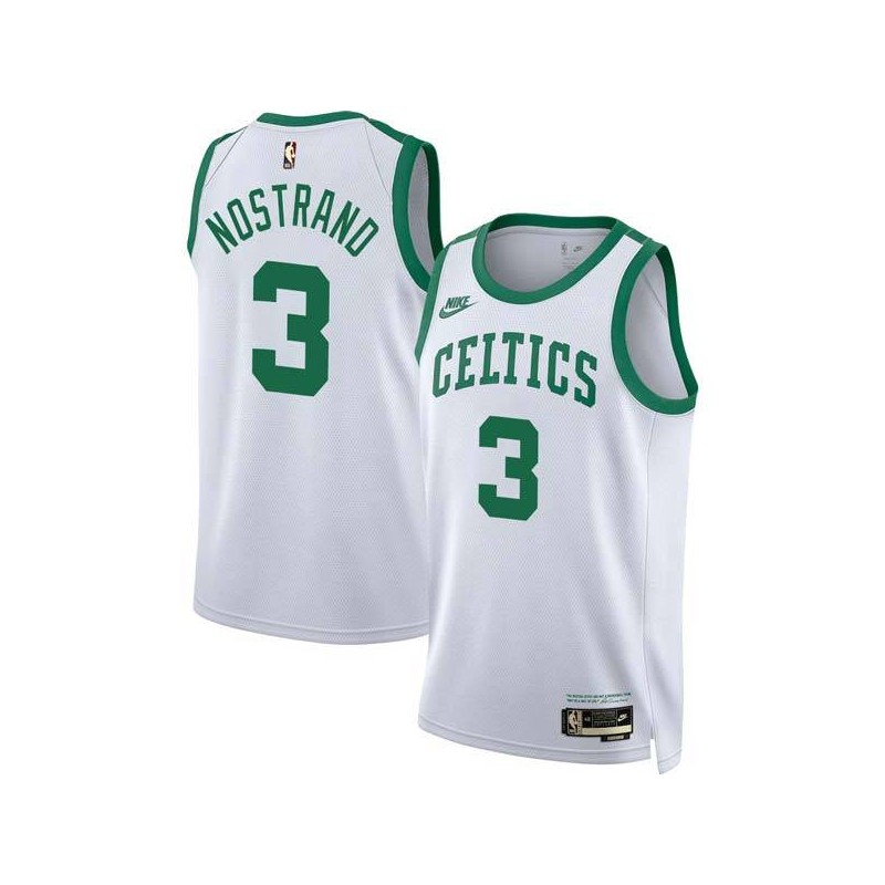 White Classic George Nostrand Twill Basketball Jersey -Celtics #3 Nostrand Twill Jerseys, FREE SHIPPING