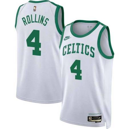White Classic Kenny Rollins Twill Basketball Jersey -Celtics #4 Rollins Twill Jerseys, FREE SHIPPING
