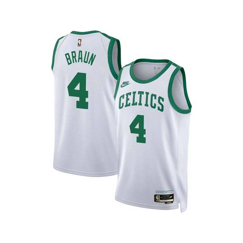 White Classic Carl Braun Twill Basketball Jersey -Celtics #4 Braun Twill Jerseys, FREE SHIPPING