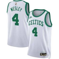 White Classic David Wesley Twill Basketball Jersey -Celtics #4 Wesley Twill Jerseys, FREE SHIPPING