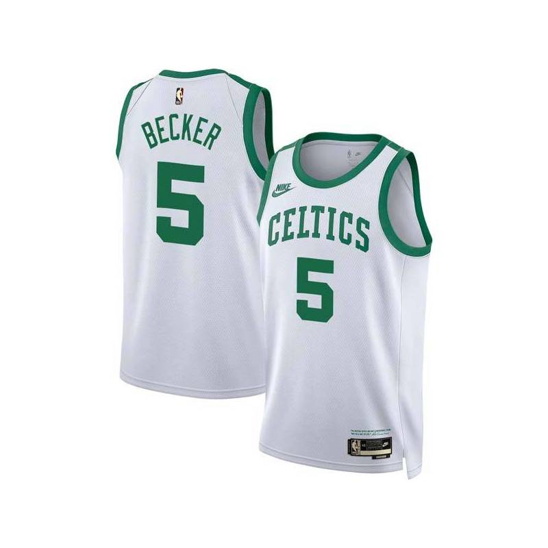 White Classic Moe Becker Twill Basketball Jersey -Celtics #5 Becker Twill Jerseys, FREE SHIPPING