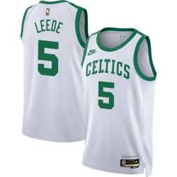 White Classic Ed Leede Twill Basketball Jersey -Celtics #5 Leede Twill Jerseys, FREE SHIPPING