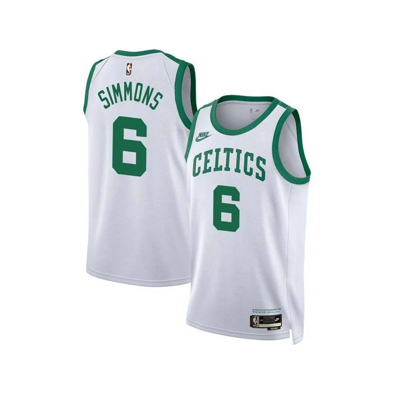 White Classic Johnny Simmons Twill Basketball Jersey -Celtics #6 Simmons Twill Jerseys, FREE SHIPPING