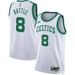 White Classic Kenny Battle Twill Basketball Jersey -Celtics #8 Battle Twill Jerseys, FREE SHIPPING