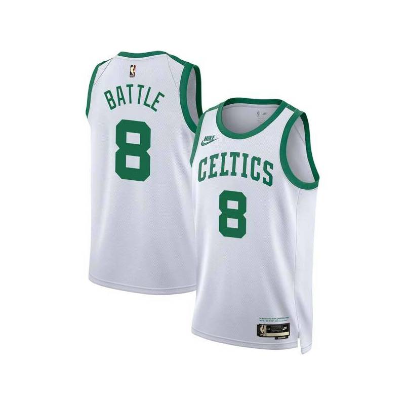 White Classic Kenny Battle Twill Basketball Jersey -Celtics #8 Battle Twill Jerseys, FREE SHIPPING