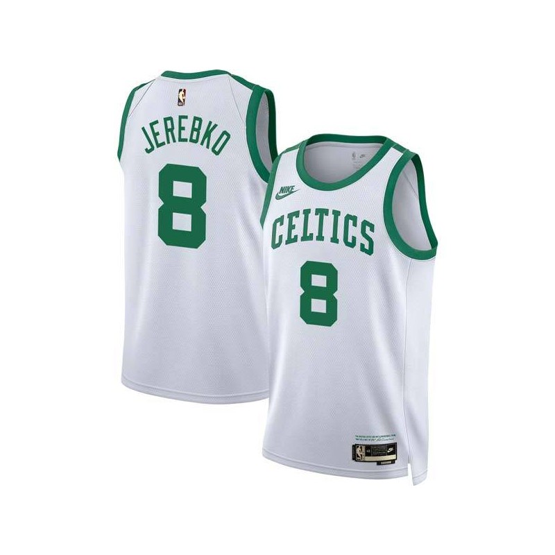 White Classic Jonas Jerebko Twill Basketball Jersey -Celtics #8 Jerebko Twill Jerseys, FREE SHIPPING