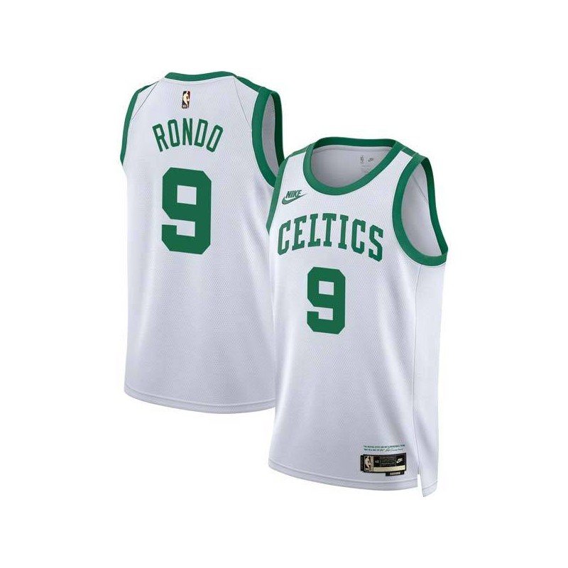 White Classic Rajon Rondo Twill Basketball Jersey -Celtics #9 Rondo Twill Jerseys, FREE SHIPPING