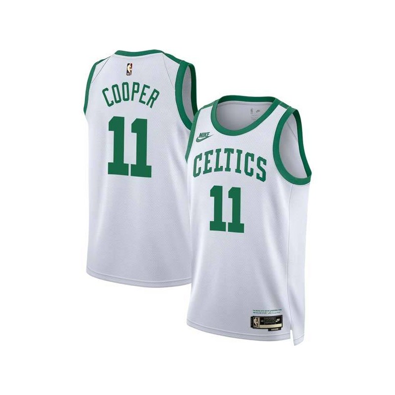 White Classic Chuck Cooper Twill Basketball Jersey -Celtics #11 Cooper Twill Jerseys, FREE SHIPPING