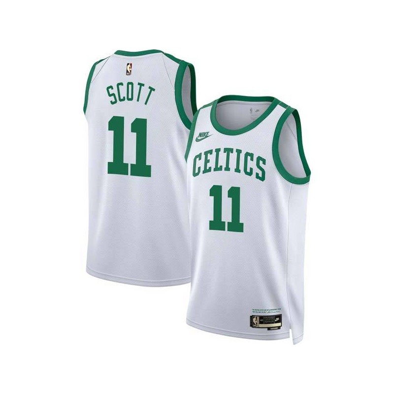 White Classic Charlie Scott Twill Basketball Jersey -Celtics #11 Scott Twill Jerseys, FREE SHIPPING