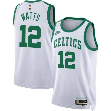 White Classic Ron Watts Twill Basketball Jersey -Celtics #12 Watts Twill Jerseys, FREE SHIPPING