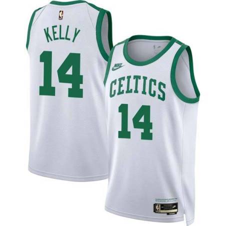 White Classic Jerry Kelly Twill Basketball Jersey -Celtics #14 Kelly Twill Jerseys, FREE SHIPPING