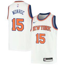 White Earl Monroe Twill Basketball Jersey -Knicks #15 Monroe Twill Jerseys, FREE SHIPPING