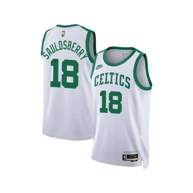 White Classic Woody Sauldsberry Twill Basketball Jersey -Celtics #18 Sauldsberry Twill Jerseys, FREE SHIPPING