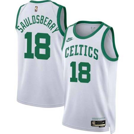 White Classic Woody Sauldsberry Twill Basketball Jersey -Celtics #18 Sauldsberry Twill Jerseys, FREE SHIPPING