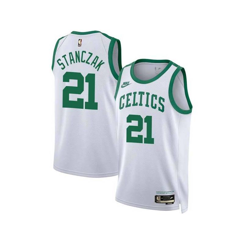 White Classic Ed Stanczak Twill Basketball Jersey -Celtics #21 Stanczak Twill Jerseys, FREE SHIPPING