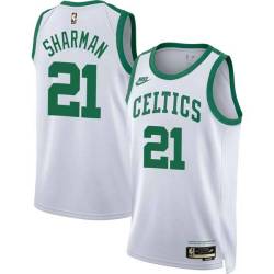 White Classic Bill Sharman Twill Basketball Jersey -Celtics #21 Sharman Twill Jerseys, FREE SHIPPING