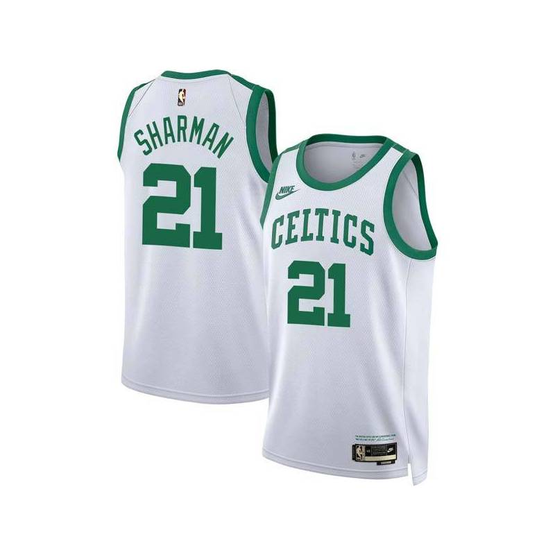 White Classic Bill Sharman Twill Basketball Jersey -Celtics #21 Sharman Twill Jerseys, FREE SHIPPING