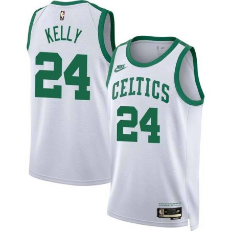 White Classic Jerry Kelly Twill Basketball Jersey -Celtics #24 Kelly Twill Jerseys, FREE SHIPPING