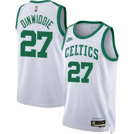 White Classic Bill Dinwiddie Twill Basketball Jersey -Celtics #27 Dinwiddie Twill Jerseys, FREE SHIPPING