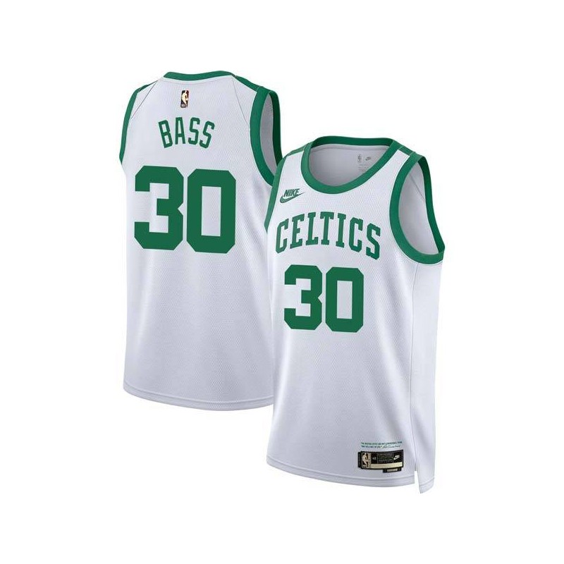 White Classic Brandon Bass Twill Basketball Jersey -Celtics #30 Bass Twill Jerseys, FREE SHIPPING