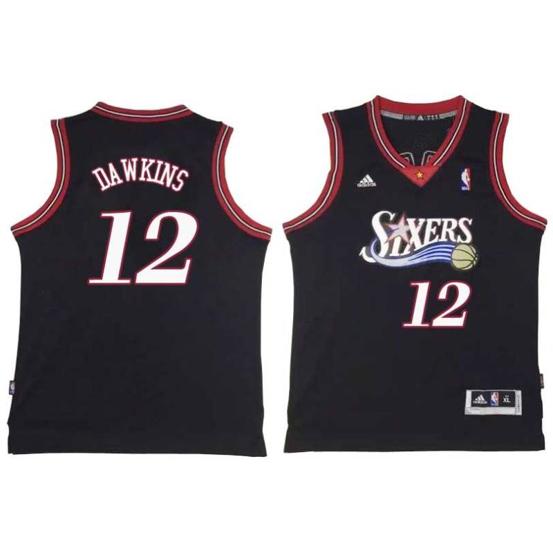 Black Throwback Johnny Dawkins Twill Basketball Jersey -76ers #12 Dawkins Twill Jerseys, FREE SHIPPING