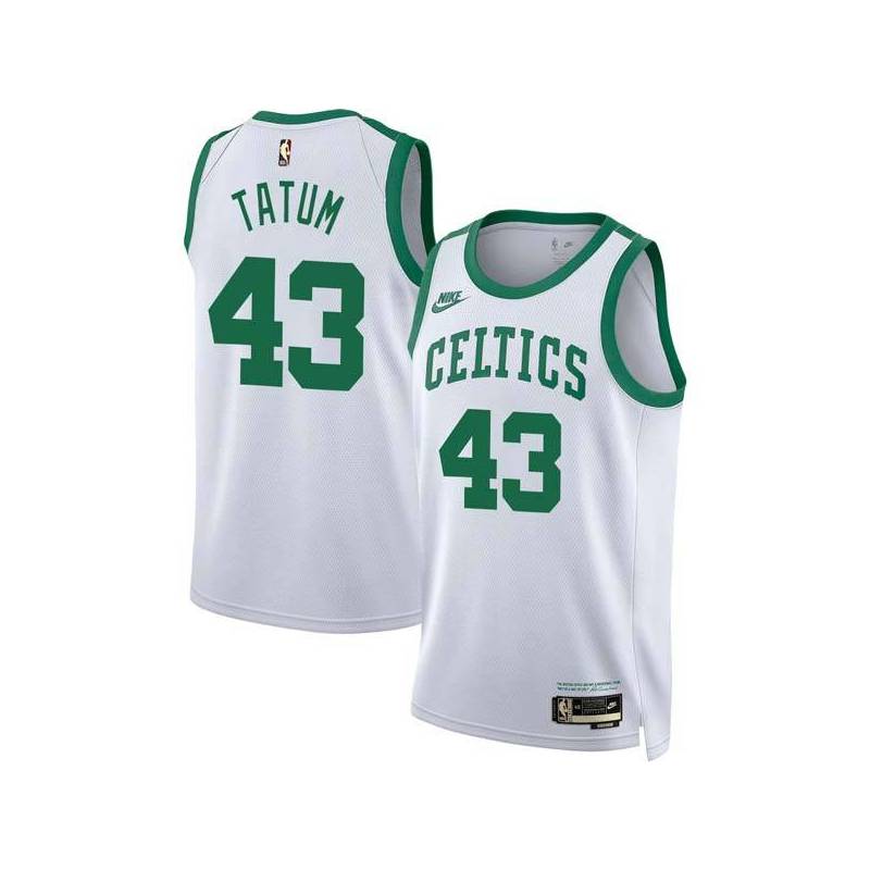 White Classic Earl Tatum Twill Basketball Jersey -Celtics #43 Tatum Twill Jerseys, FREE SHIPPING