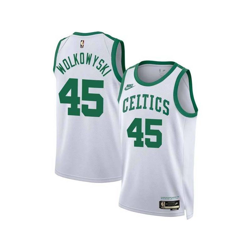 White Classic Ruben Wolkowyski Twill Basketball Jersey -Celtics #45 Wolkowyski Twill Jerseys, FREE SHIPPING