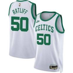 White Classic Theo Ratliff Twill Basketball Jersey -Celtics #50 Ratliff Twill Jerseys, FREE SHIPPING