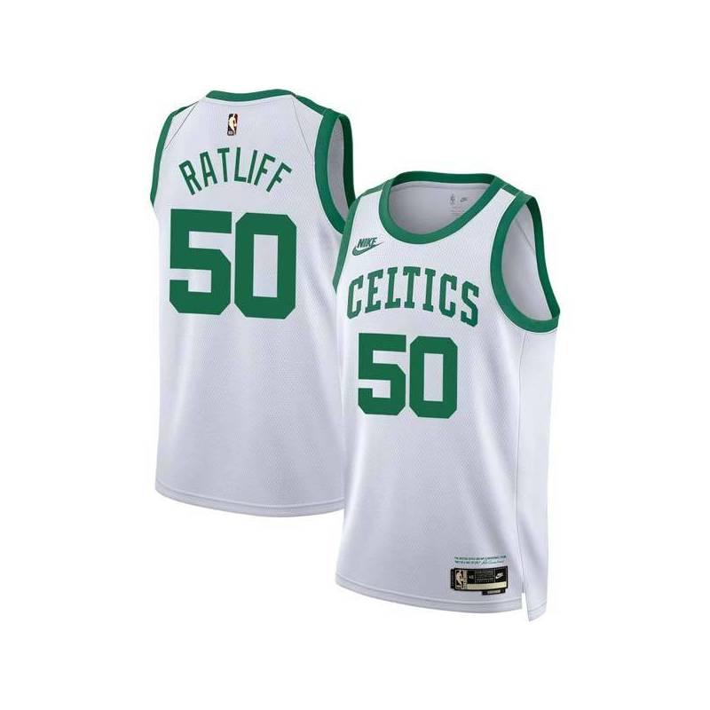 White Classic Theo Ratliff Twill Basketball Jersey -Celtics #50 Ratliff Twill Jerseys, FREE SHIPPING