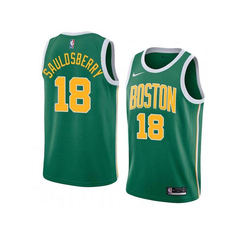 Green_Gold Woody Sauldsberry Twill Basketball Jersey -Celtics #18 Sauldsberry Twill Jerseys, FREE SHIPPING