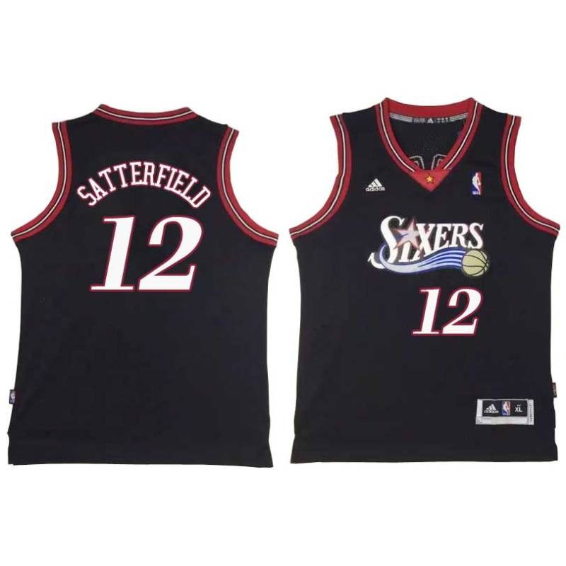 Black Throwback Kenny Satterfield Twill Basketball Jersey -76ers #12 Satterfield Twill Jerseys, FREE SHIPPING