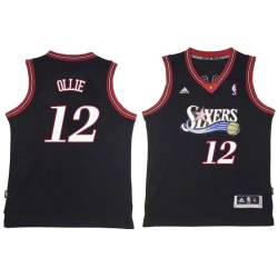 Black Throwback Kevin Ollie Twill Basketball Jersey -76ers #12 Ollie Twill Jerseys, FREE SHIPPING