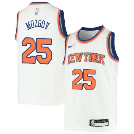 White Timofey Mozgov Twill Basketball Jersey -Knicks #25 Mozgov Twill Jerseys, FREE SHIPPING