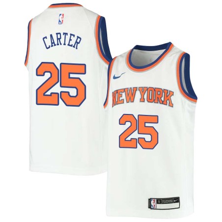 White Anthony Carter Twill Basketball Jersey -Knicks #25 Carter Twill Jerseys, FREE SHIPPING