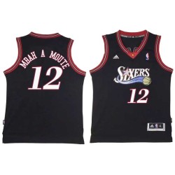 Black Throwback Luc Mbah a Moute Twill Basketball Jersey -76ers #12 Mbah a Moute Twill Jerseys, FREE SHIPPING