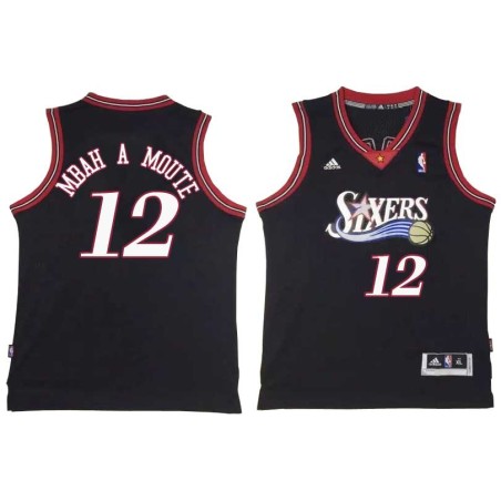 Black Throwback Luc Mbah a Moute Twill Basketball Jersey -76ers #12 Mbah a Moute Twill Jerseys, FREE SHIPPING