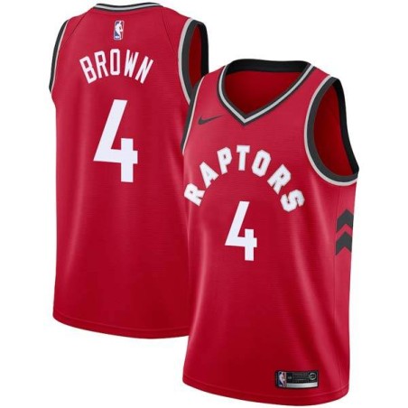 Red Lorenzo Brown Raptors #4 Twill Basketball Jersey