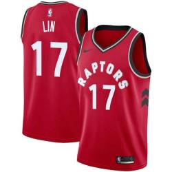 Red Jeremy Lin Raptors #17 Twill Basketball Jersey