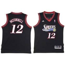 Black Throwback T.J. McConnell Twill Basketball Jersey -76ers #12 McConnell Twill Jerseys, FREE SHIPPING