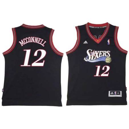 Black Throwback T.J. McConnell Twill Basketball Jersey -76ers #12 McConnell Twill Jerseys, FREE SHIPPING