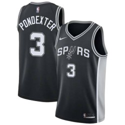 Black Quincy Pondexter Spurs #3 Twill Basketball Jersey