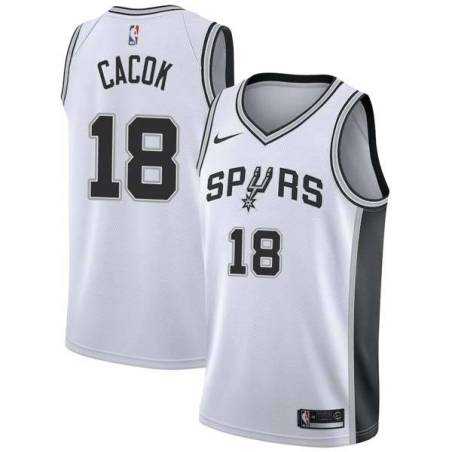 White Devontae Cacok Spurs #18 Twill Basketball Jersey