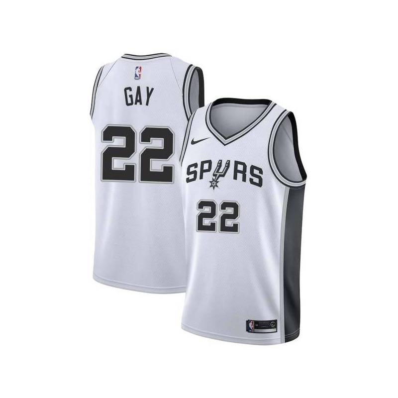 White Rudy Gay Spurs #22 Twill Basketball Jersey