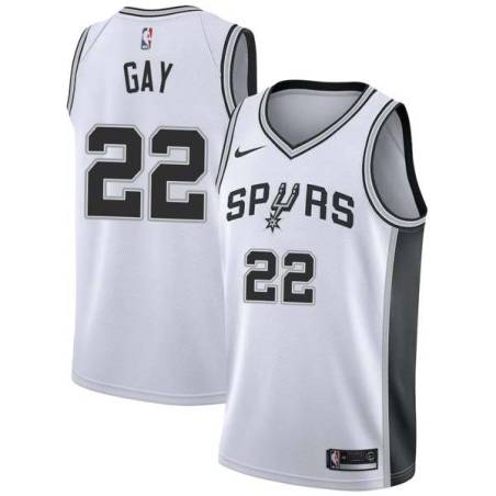 White Rudy Gay Spurs #22 Twill Basketball Jersey