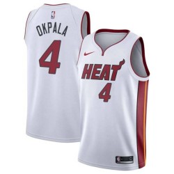 White KZ Okpala Heat #4 Twill Basketball Jersey